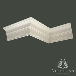Arts and Crafts style plaster cornice with geometric detailing and stepped traditional profile
