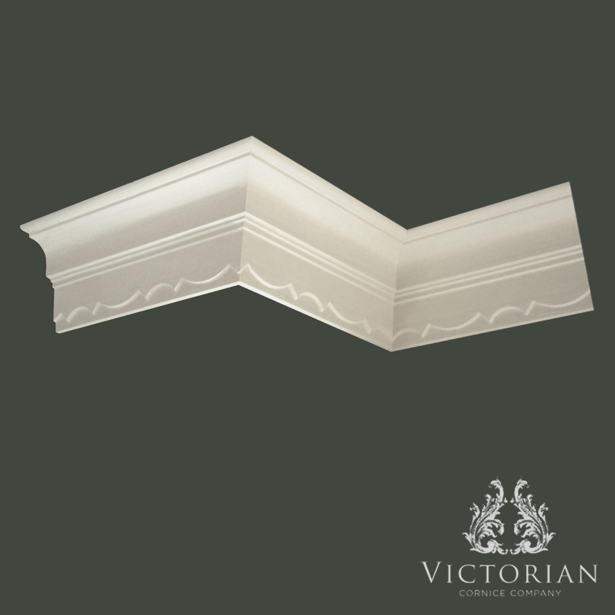 Arts and Crafts style plaster cornice with geometric detailing and stepped traditional profile