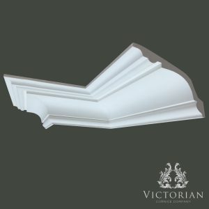 Edwardian style plaster cornice with elegant curved profile and stepped traditional detailing handmade in Birmingham