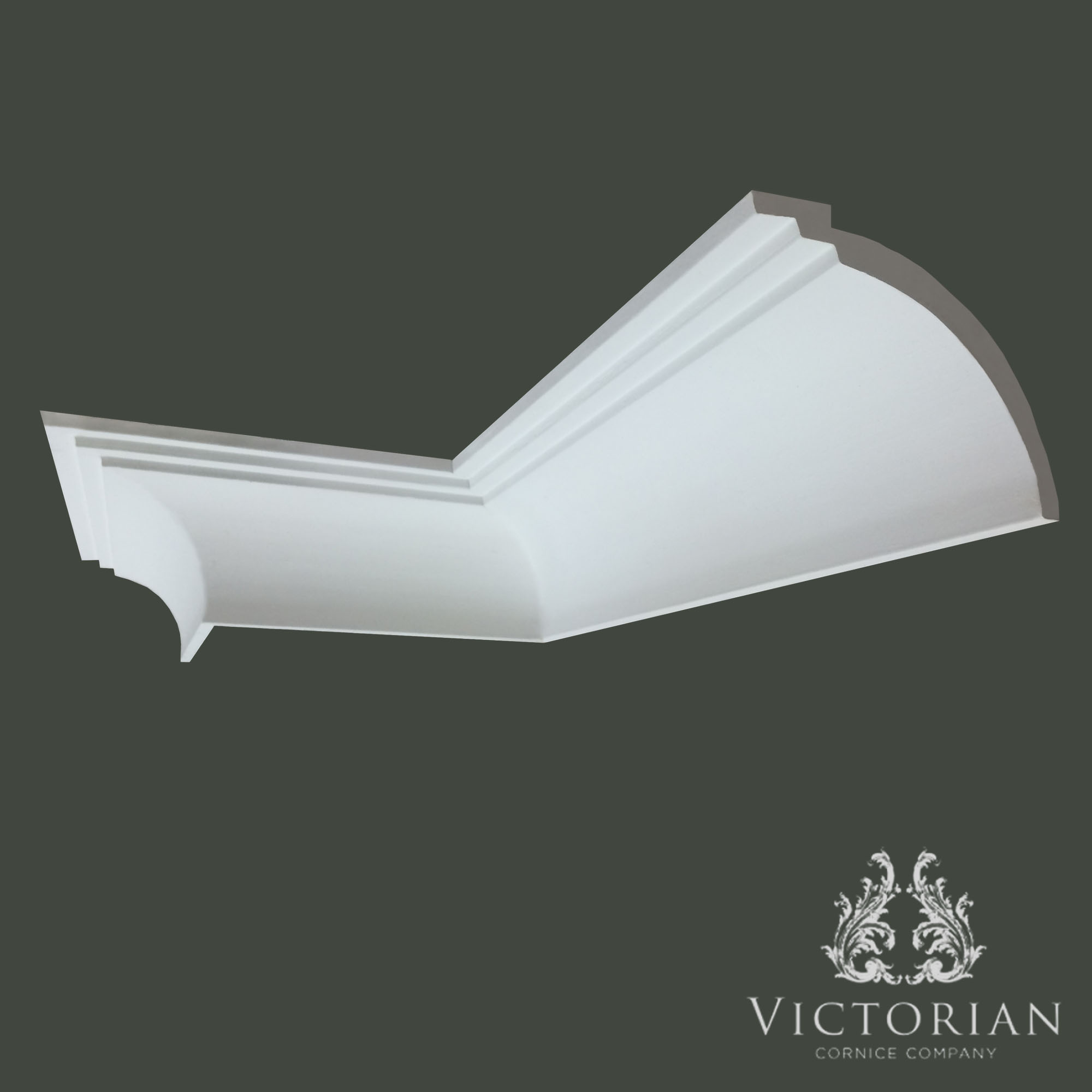 Traditional cavetto plaster cornice with smooth sweeping curve and stepped upper detailing handmade in Birmingham