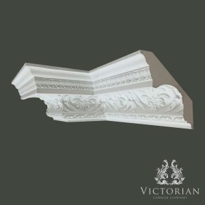 Large honeysuckle plaster coving with ornate Victorian foliage detailing and decorative classical enrichment