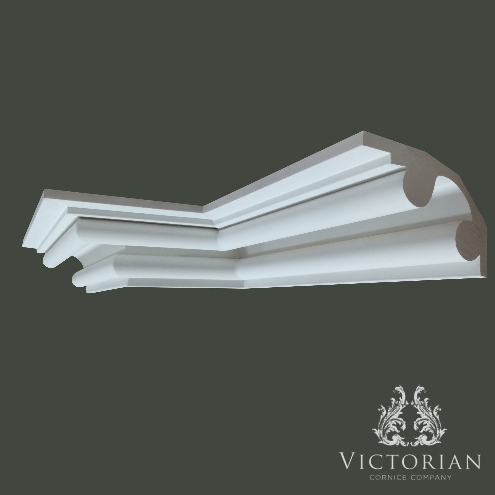 Modern stepped plaster cornice with bold geometric detailing and contemporary layered profile