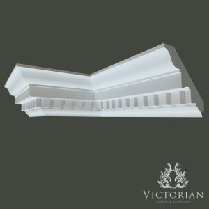 Georgian dentil plaster cornice with classic block detailing and elegant traditional profile handmade in Birmingham