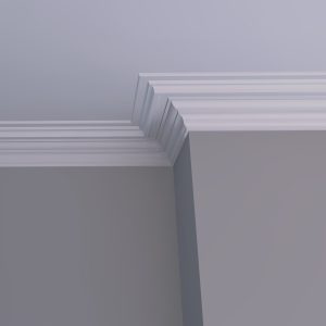 C6 Victorian grand ogee plaster cornice installed in a high-ceiling interior setting