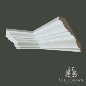 C64 Georgian plaster cornice with bold stepped profile and smooth sweeping upper curve