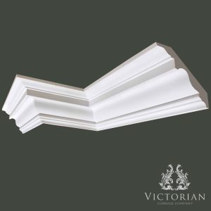 C69 plain plaster cornice with deep cove profile and clean stepped detailing