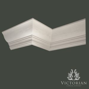 C74 Edwardian plaster cornice with clean geometric lines and subtle stepped detailing