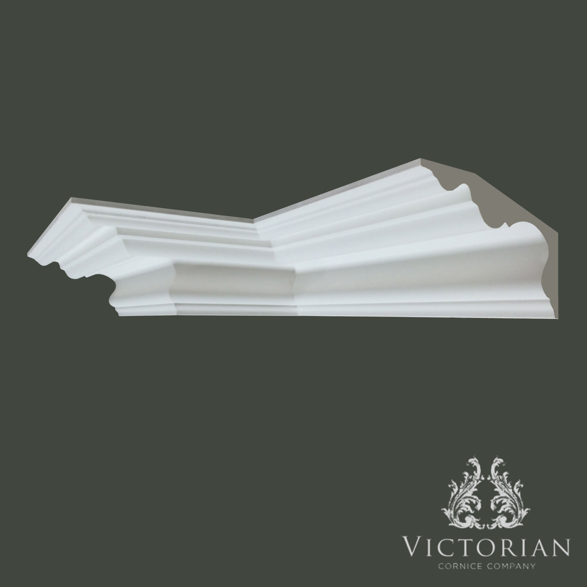 C77 Swan Neck plaster cornice featuring a flowing ogee profile with elegant curved detailing, shown in corner section view.
