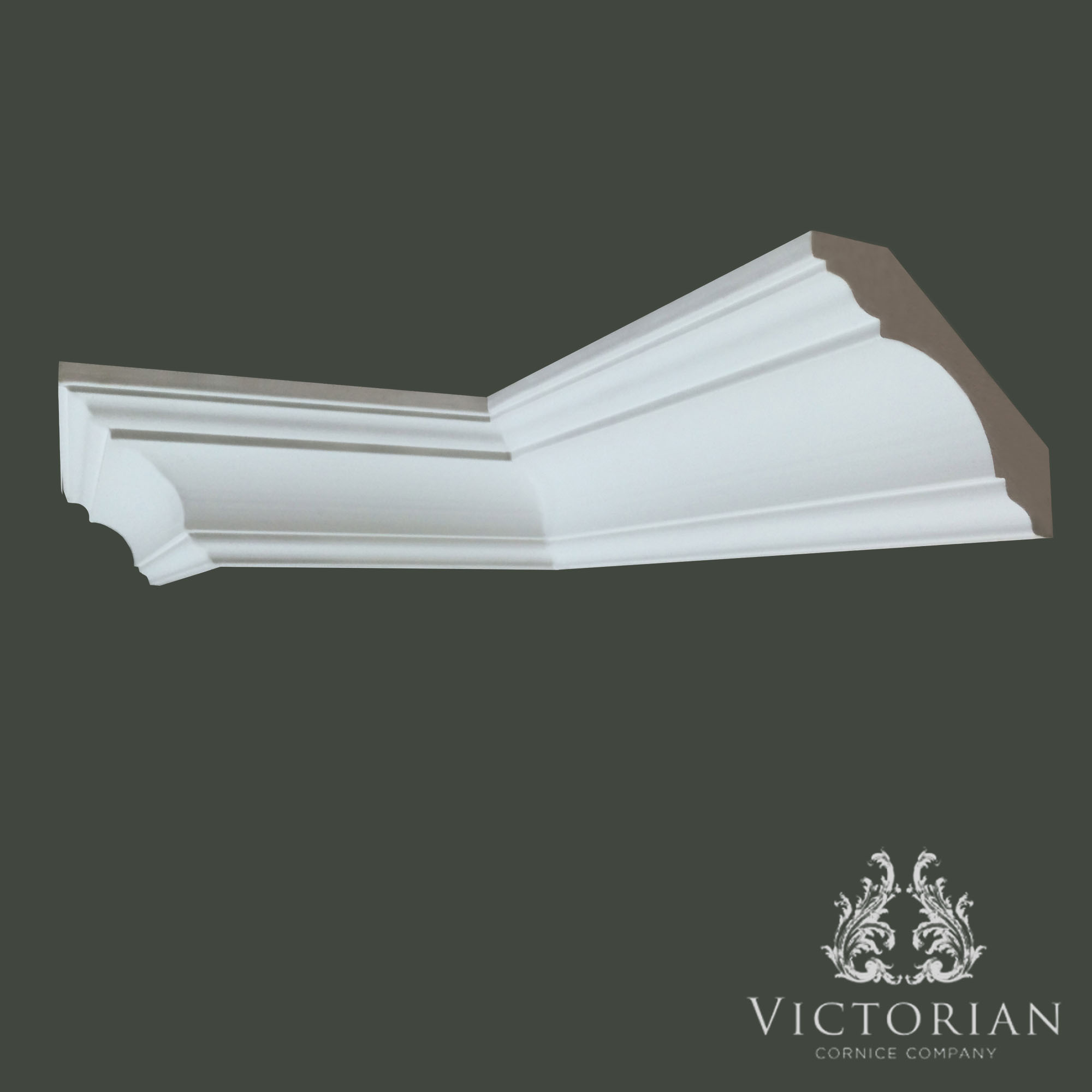 C78 Edwardian plaster cornice featuring a large sweeping cove profile with subtle stepped mouldings, shown in corner section view.