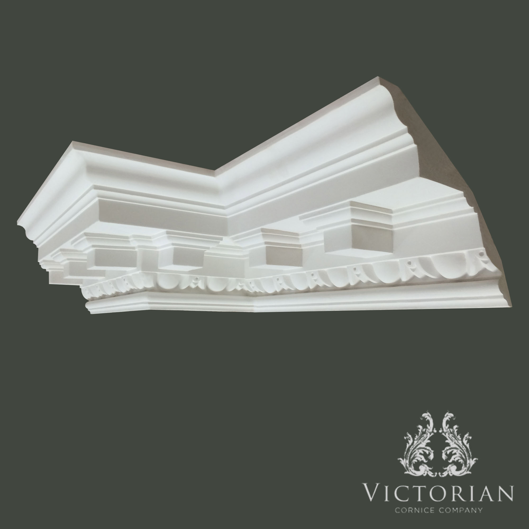 C79 modillion plaster cornice featuring decorative block modillions, egg-and-dart style enrichment and a substantial classical profile, shown in corner section view.