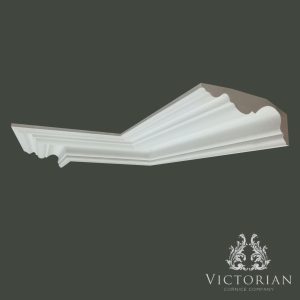 C80 Victorian plaster cornice featuring a bold ogee profile with layered mouldings and traditional period detailing, shown in corner section view.
