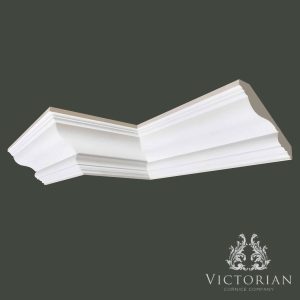 C82 ogee plaster cornice featuring a deep sweeping curve with stepped moulding details, shown in corner section view.