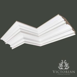 C96 Georgian plaster cornice with clean stepped mouldings and a bold architectural profile, handmade in the UK.