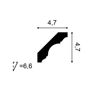 C215-orac-purotouch-cornice-cross-section Cross-section diagram of the C215 Orac Purotouch cornice showing the stepped and concave profile with dimensions.