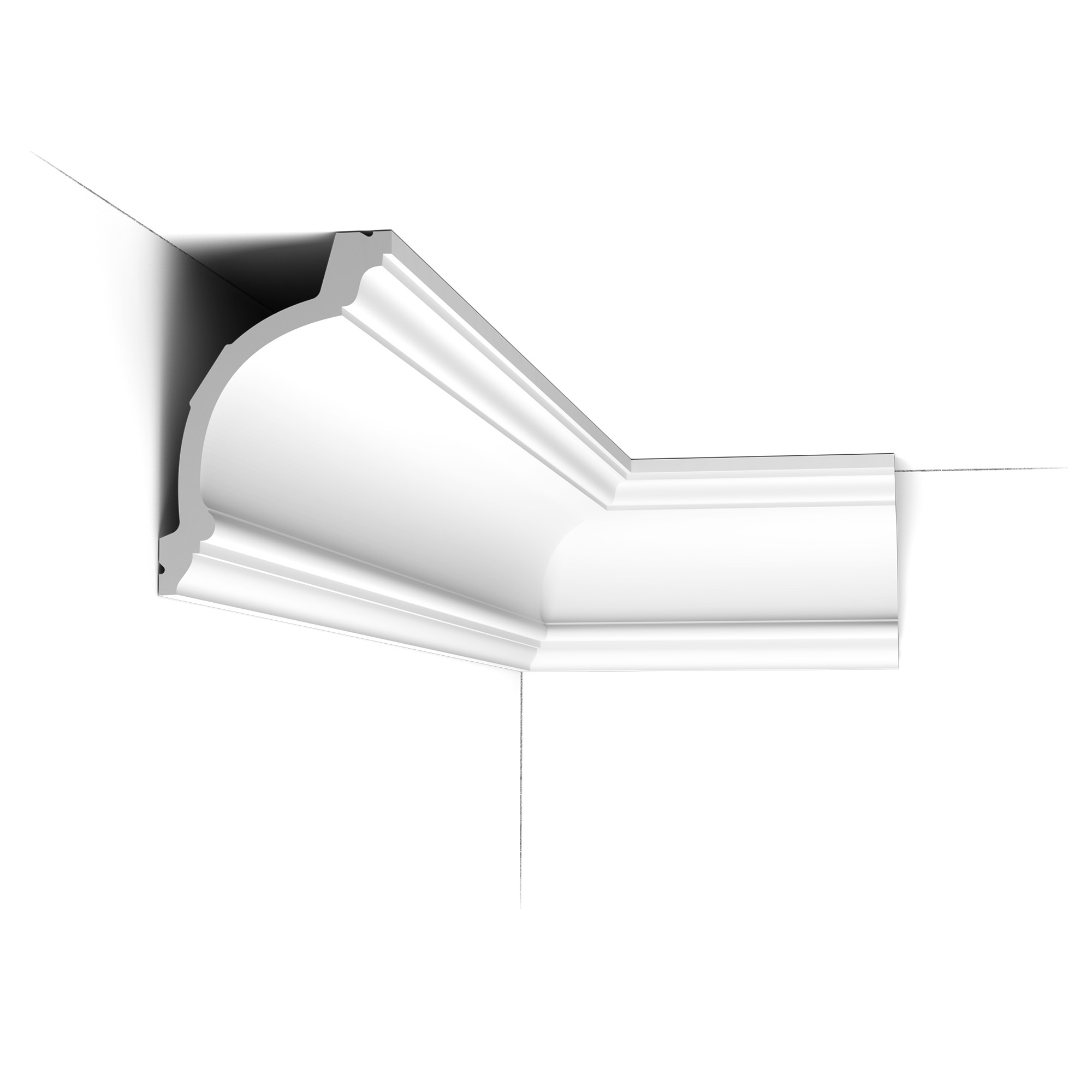 C217 Orac Purotouch cornice with smooth curved profile installed in a ceiling corner