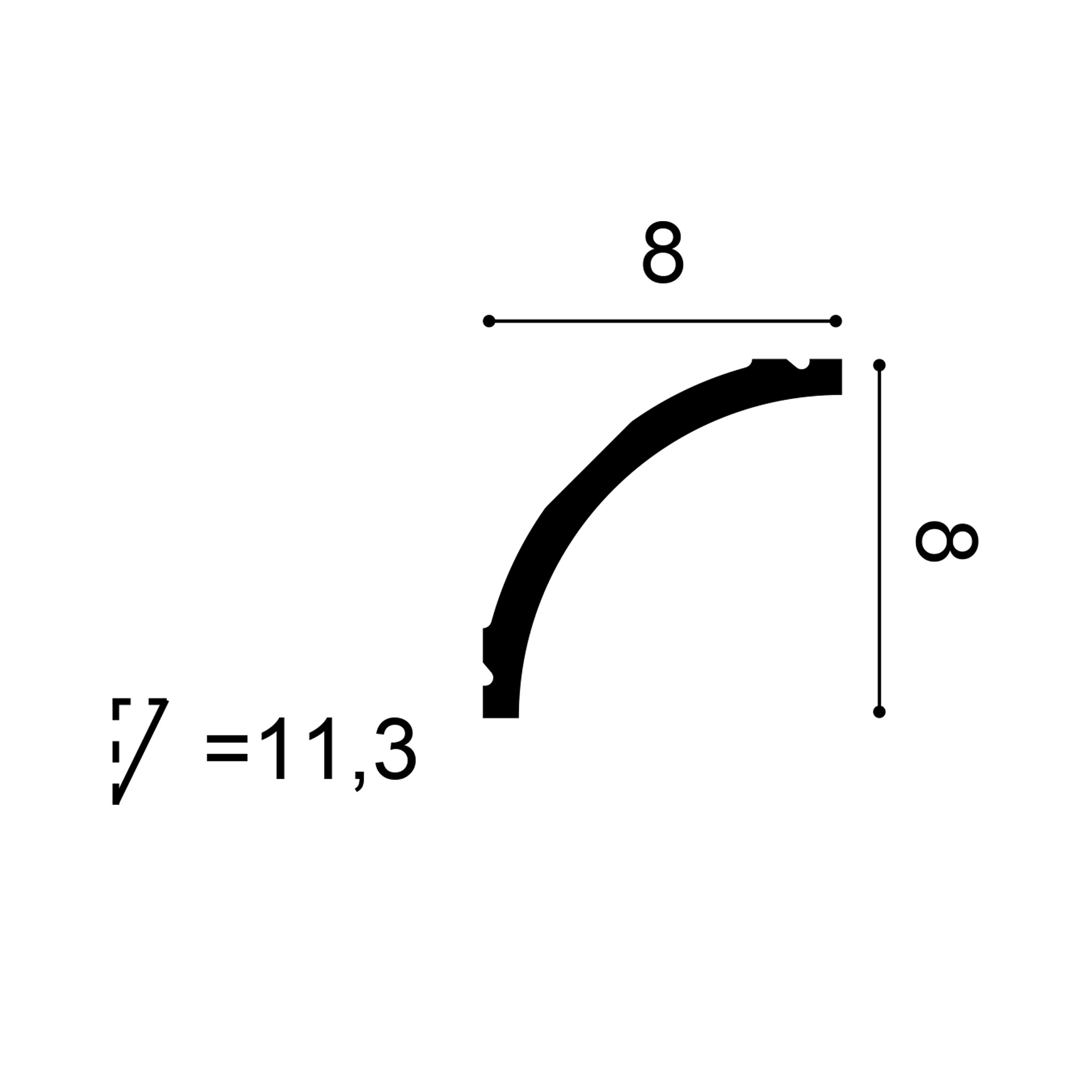 C240 cornice cross-section diagram showing curved profile and dimensions