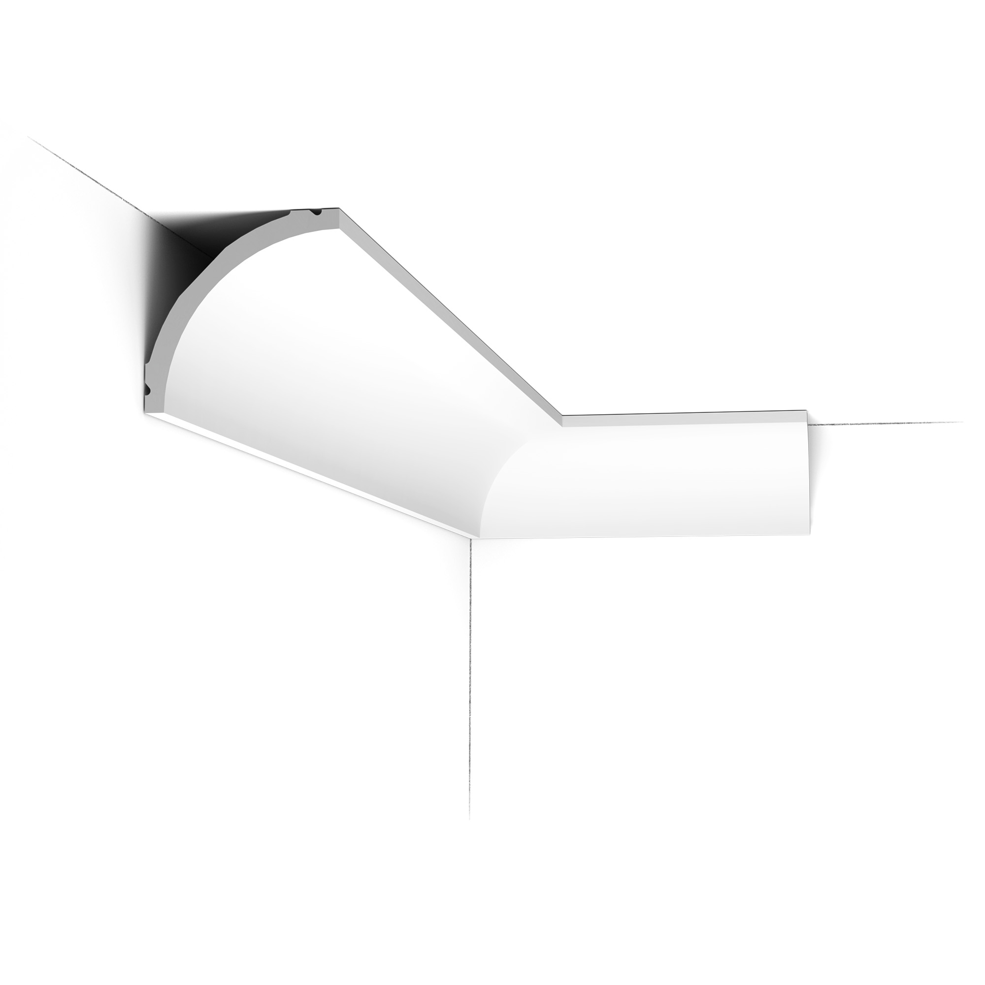 C240 Orac Purotouch cornice installed in a corner, showing the smooth curved profile