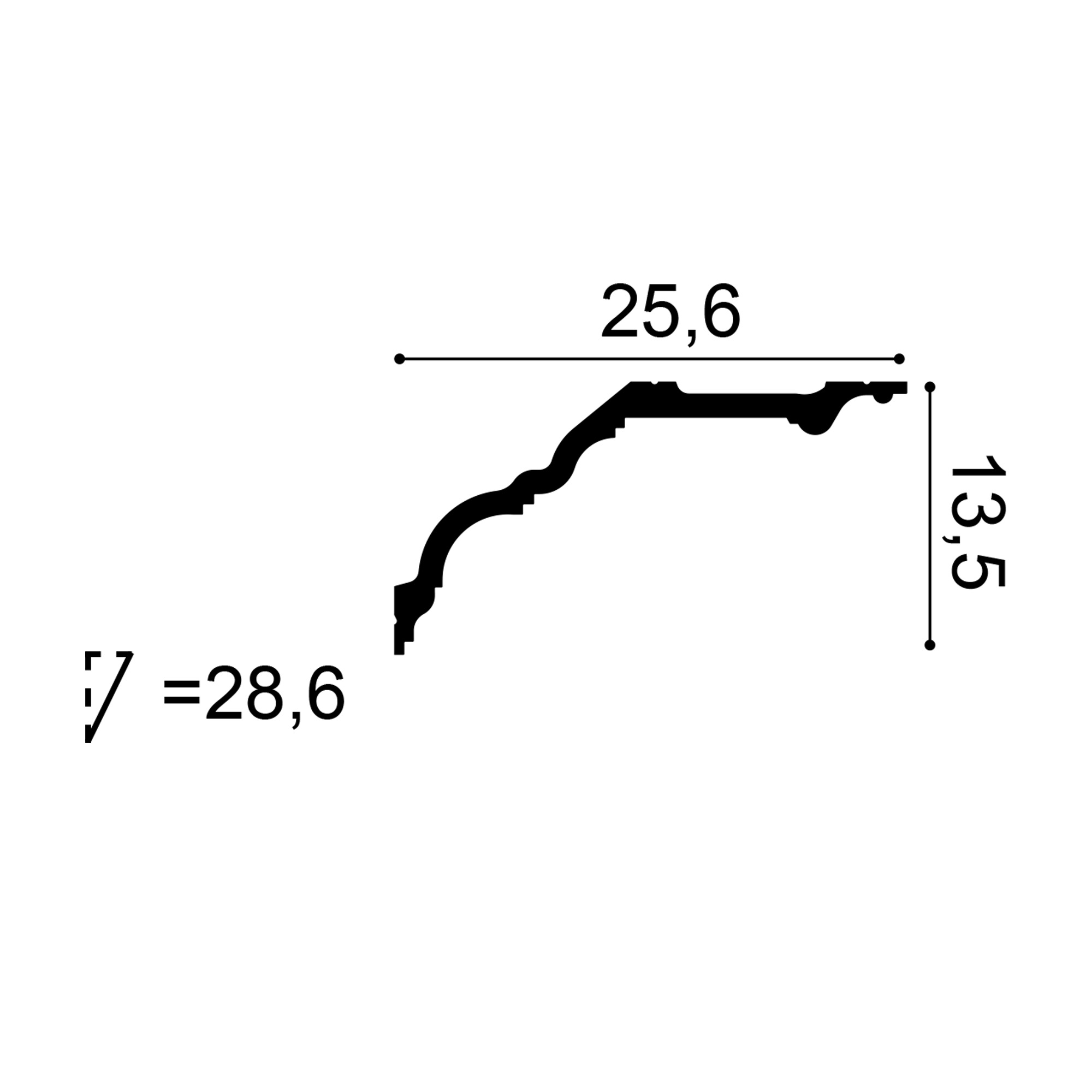 C340 cornice profile cross-section with dimensions