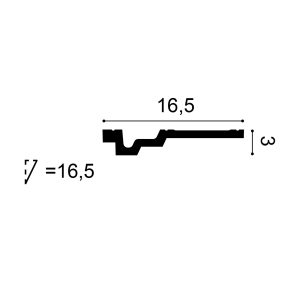 ORAC C353 Purotouch Cornice Cross Section ORAC C353 cornice cross-section showing the slim stepped profile with dimensions 16.5mm projection and 39mm height.