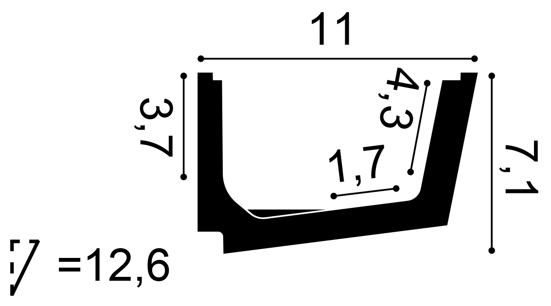 Cross section of Orac C357 LED lighting cornice showing concealed uplighting channel and profile dimensions