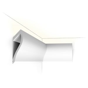 Orac C371 decorative LED lighting cornice with flowing curved profile and concealed uplighting channel