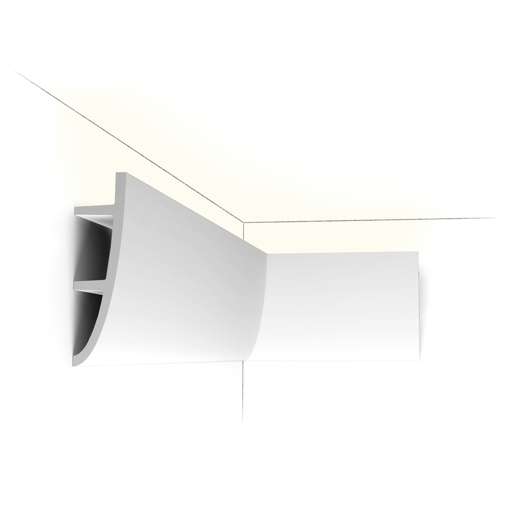 Orac C374 curved LED lighting cornice with concealed indirect uplighting and smooth architectural profile