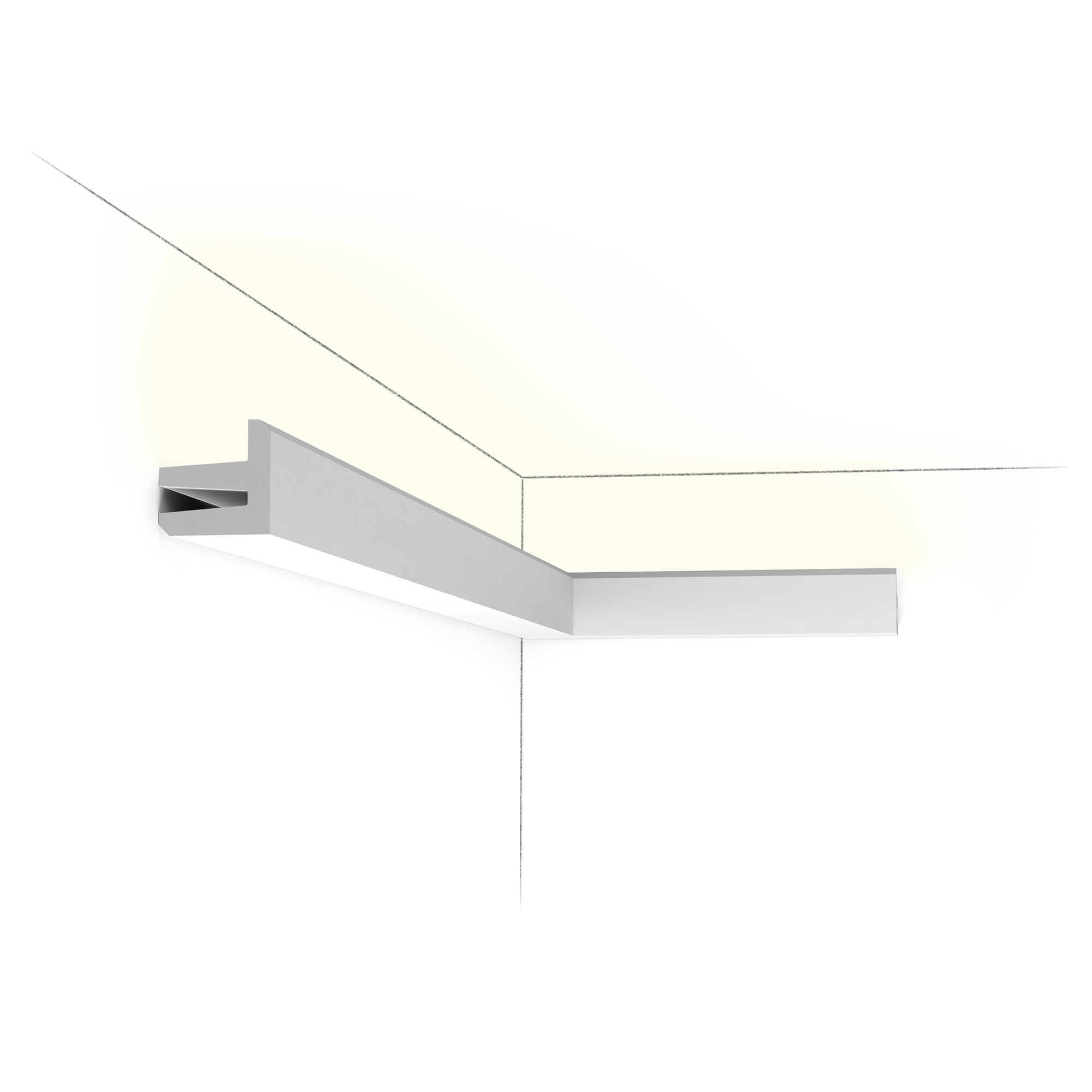 Orac C380 minimalist LED lighting cornice with slim profile and concealed indirect uplighting