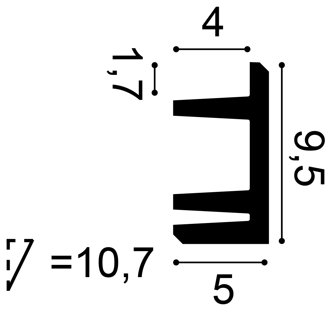 Cross section of Orac C381 LED lighting cornice showing dual concealed lighting channels and profile dimensions