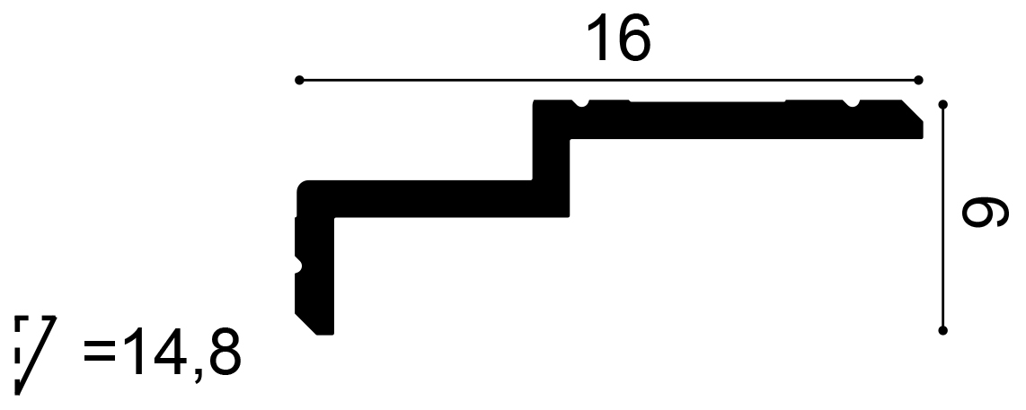 Cross section of Orac C391 LED lighting cornice showing concealed LED channel and geometric stepped profile