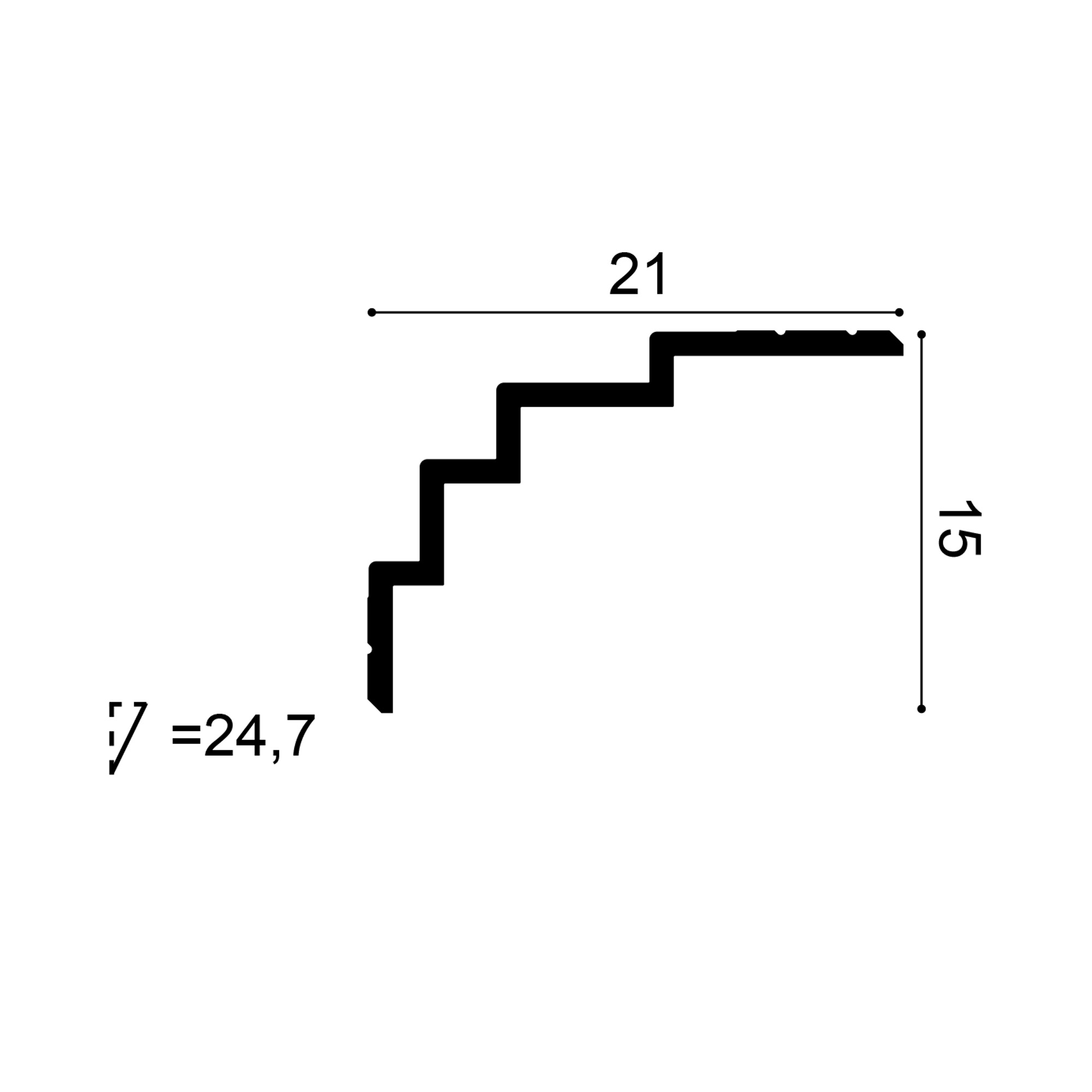 ORAC C393 cornice cross-section showing a large stepped Art Deco profile with 21cm projection and 15cm height.