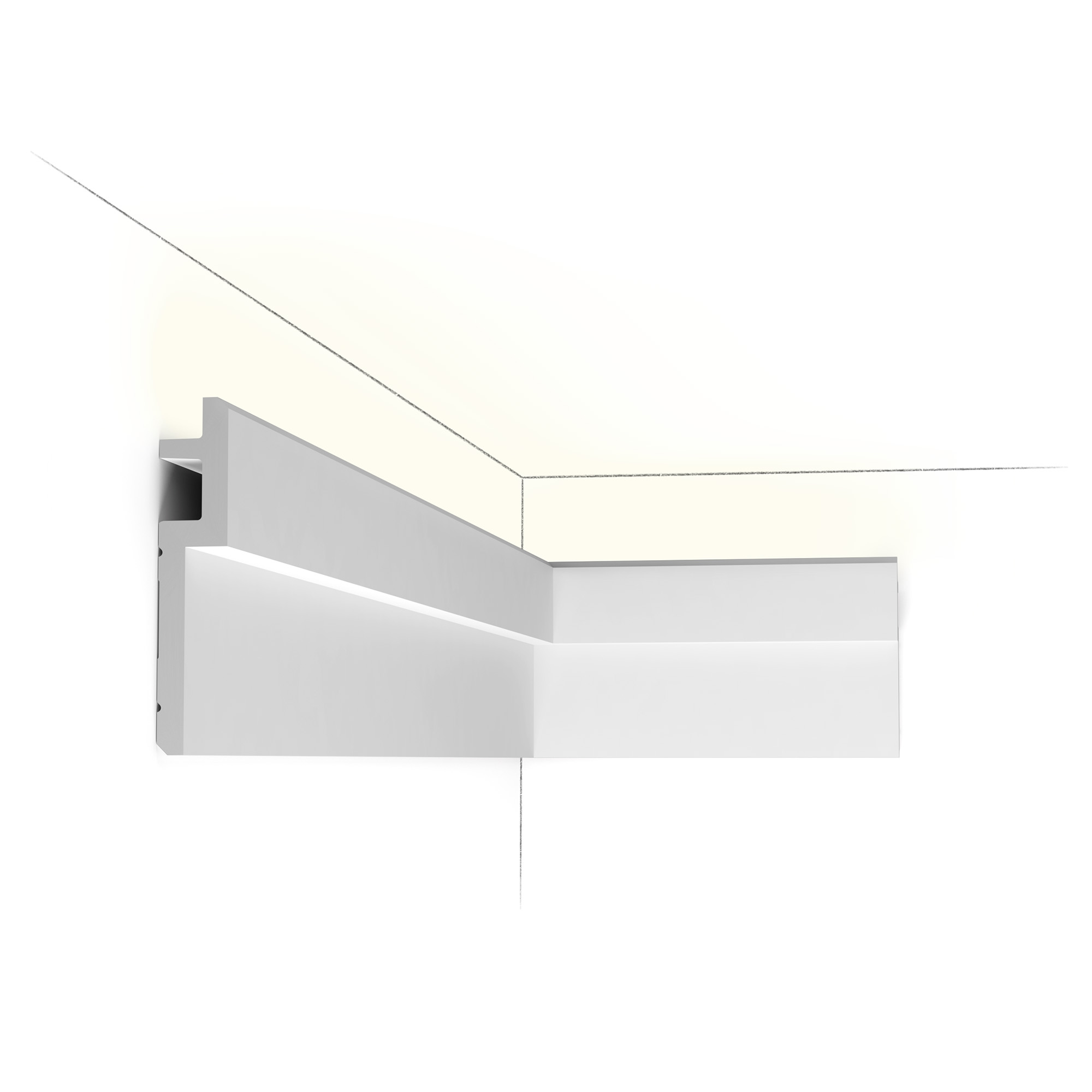 Orac C395 contemporary LED lighting cornice with concealed indirect uplighting and stepped architectural profile