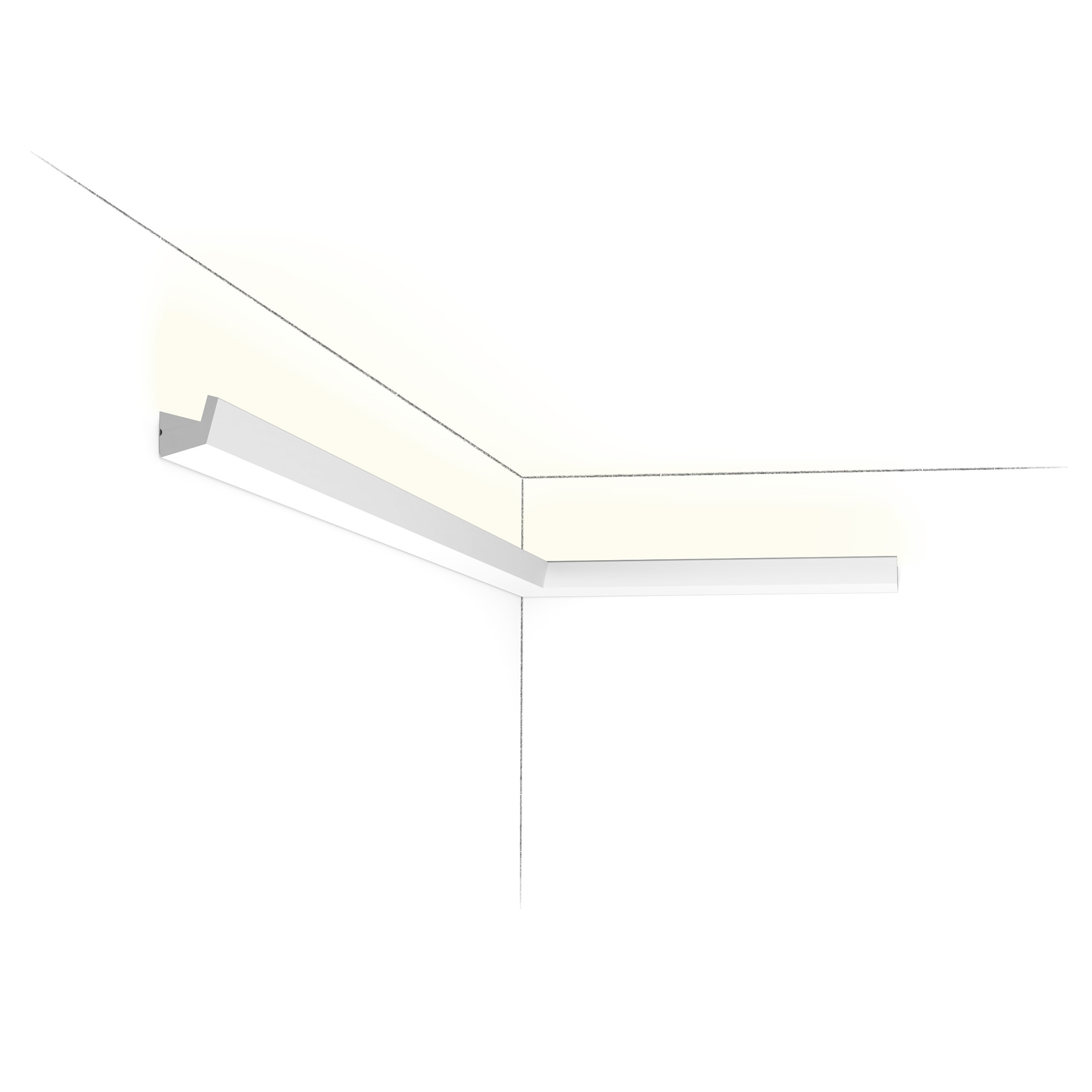 Orac CX189 slim LED lighting cornice installed at ceiling junction with concealed uplighting channel