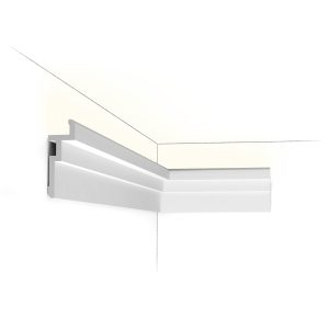 Orac CX196 contemporary LED lighting cornice with concealed uplighting channel and stepped profile design