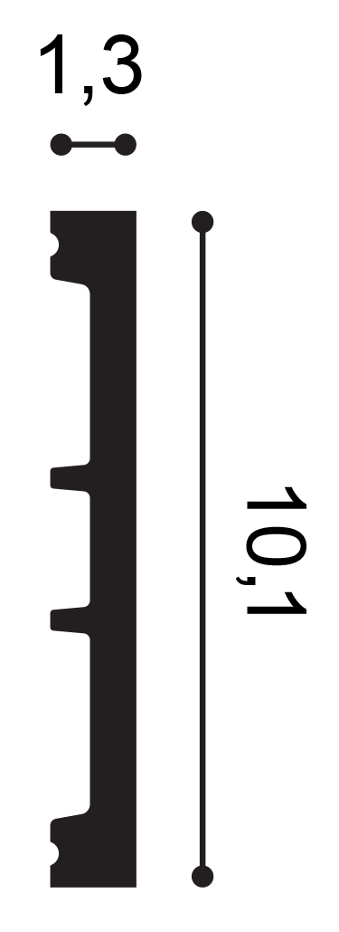 ORAC DX163-2300 skirting board cross-section showing the integrated cable management channel and profile dimensions.