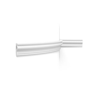 Flexible Orac wall panel moulding installed around a curved corner with a smooth classic profile