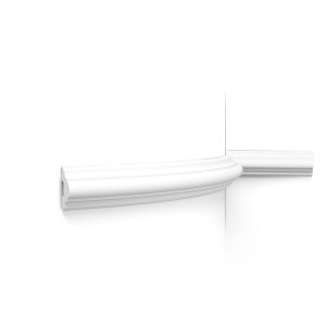 Flexible Orac panel moulding with smooth rounded profile installed on a curved wall