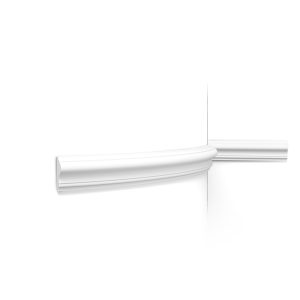 Flexible Orac panel moulding with smooth traditional profile installed around a curved wall