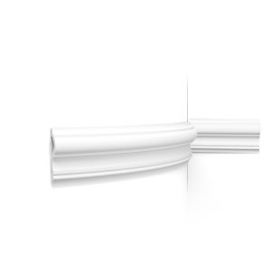 Flexible Orac panel moulding with layered decorative profile installed on a curved wall