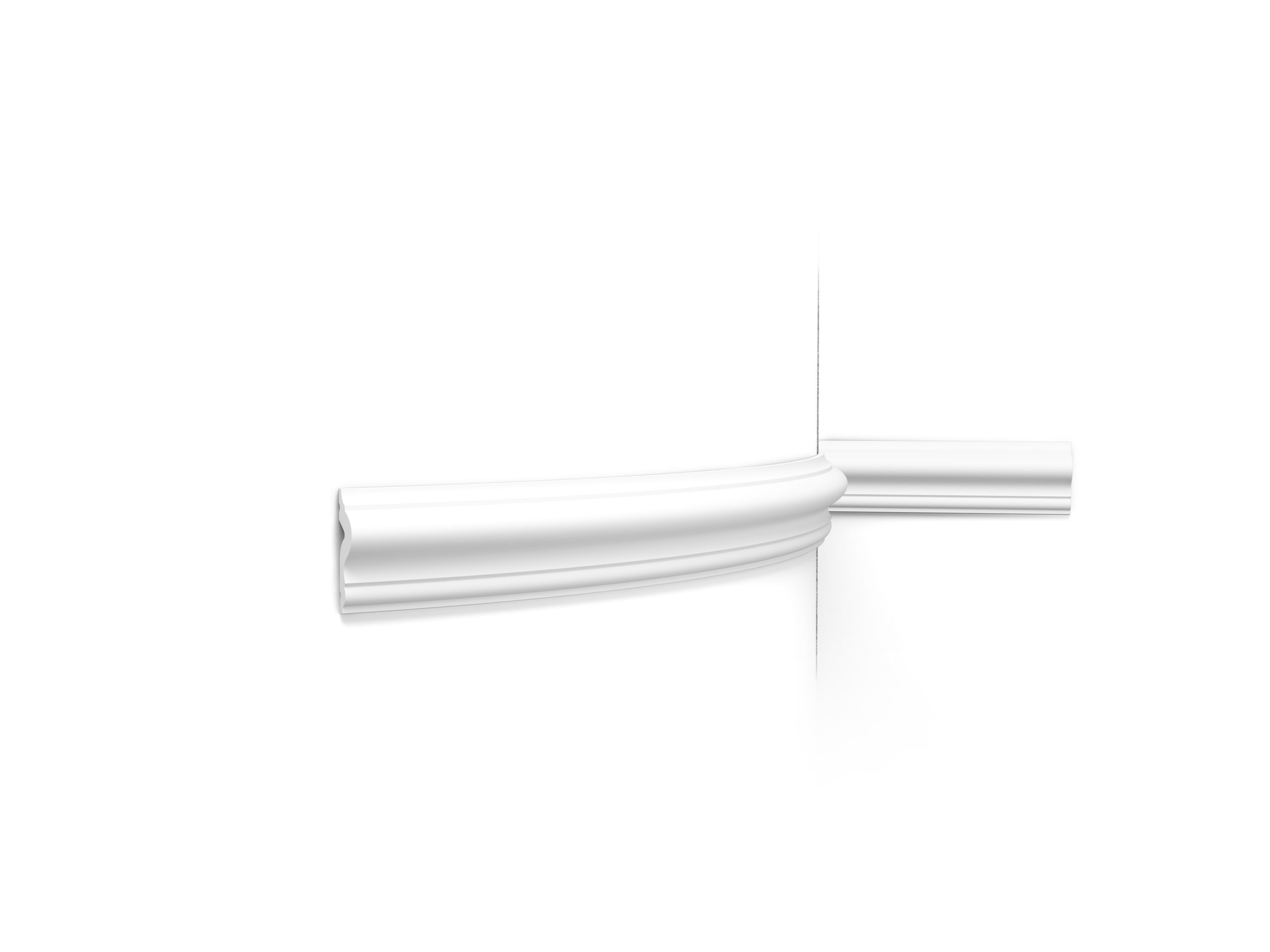 Flexible Orac decorative panel moulding with elegant rounded profile fitted around a curved wall