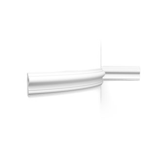 Flexible Orac slim panel moulding with fine decorative detailing installed around a curved wall