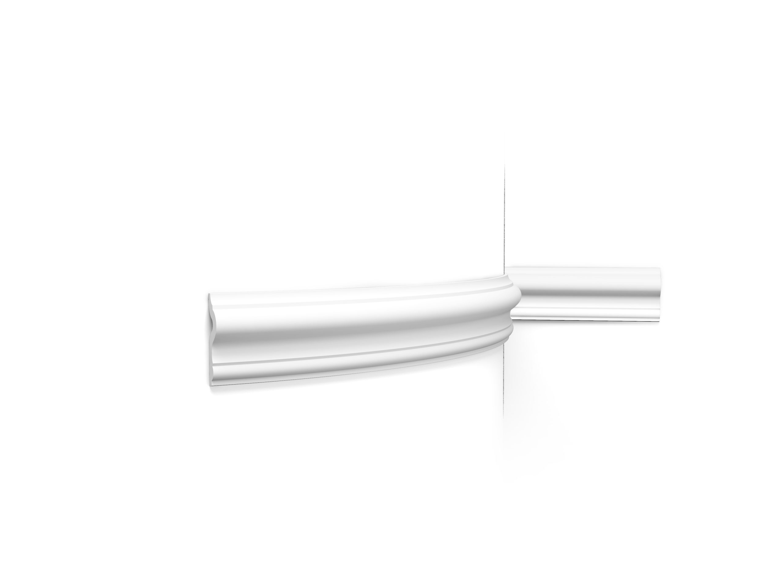 Flexible Orac slim panel moulding with fine decorative detailing installed around a curved wall