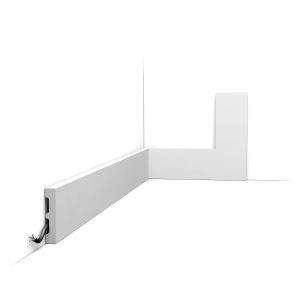 Modern square edge skirting board RAL 9003 white with integrated cable channel