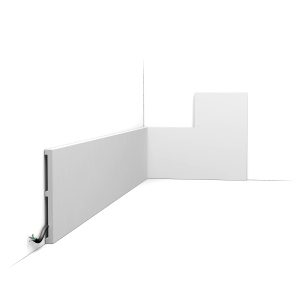 Orac SX168 skirting board installed with cable management trunking detail