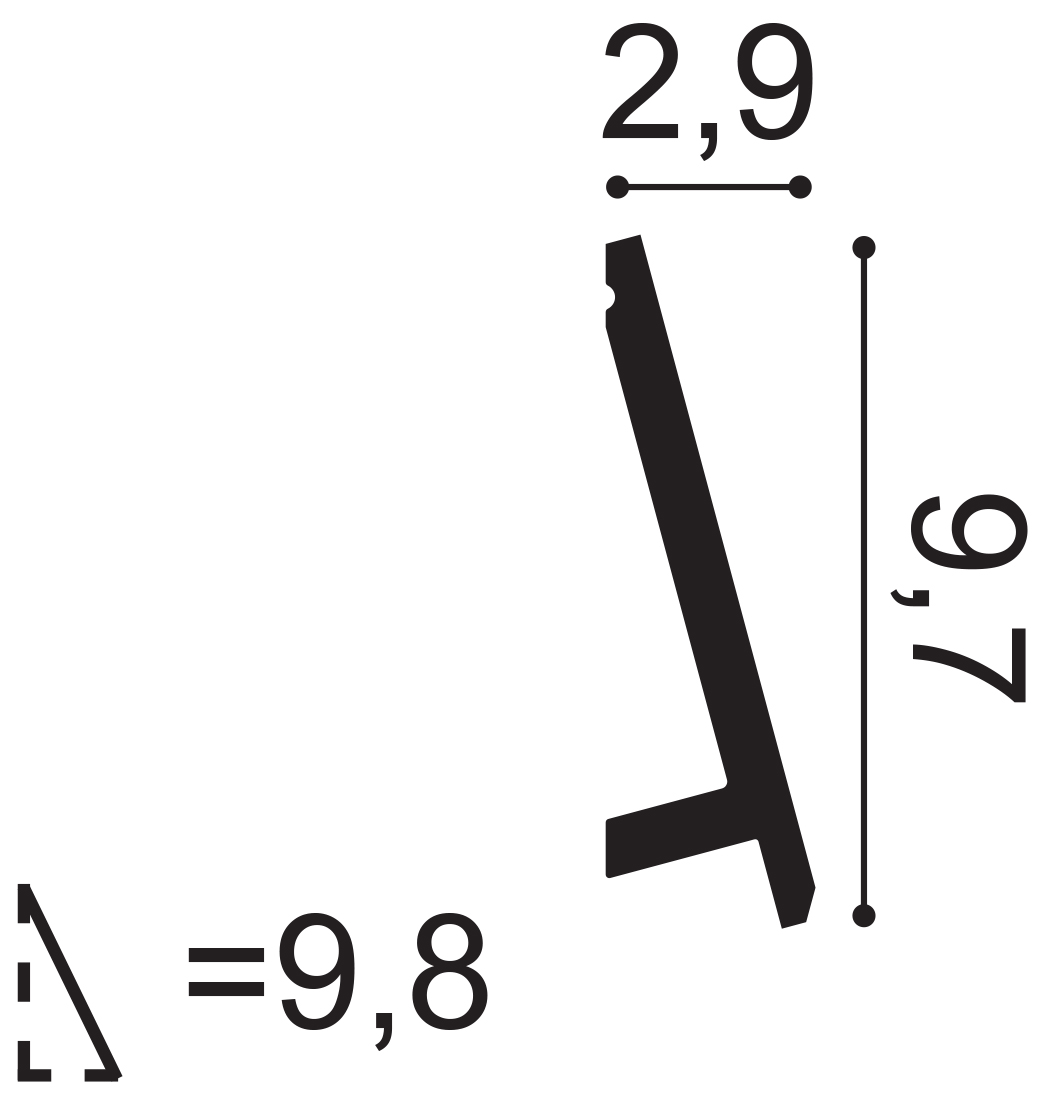 Orac SX179 skirting board profile cross section showing angled design and dimensions