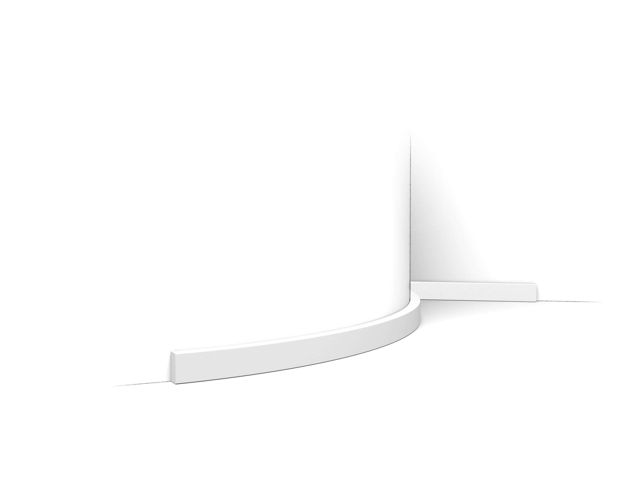Flexible low profile skirting trim fitted to curved wall