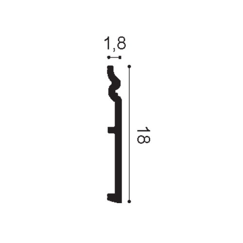 Orac SX206 skirting board profile showing 180mm height and 18mm projection