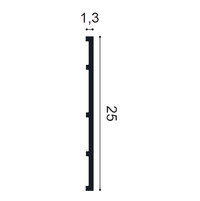 Orac SX207 skirting board cross section showing 250mm height and 13mm projection