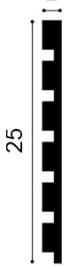 Flexible Orac Stepped Linear Wall Covering Profile Cross section profile of flexible Orac 3D wall covering with stepped linear design measuring 25mm x 20mm