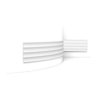 Flexible Orac 3D wall covering with broad curved layered profile installed around a curved wall