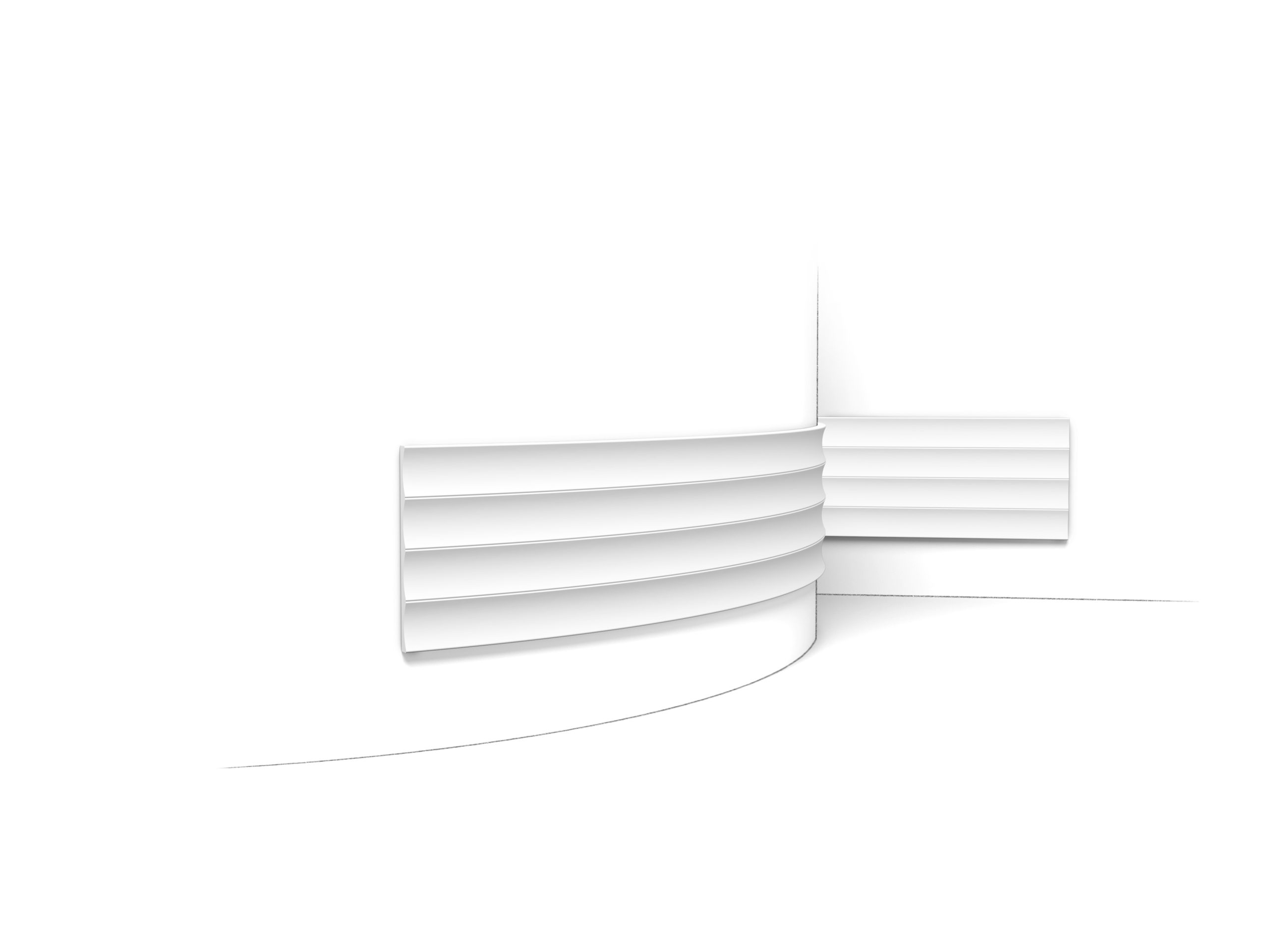 Flexible Orac 3D wall covering with broad curved layered profile installed around a curved wall